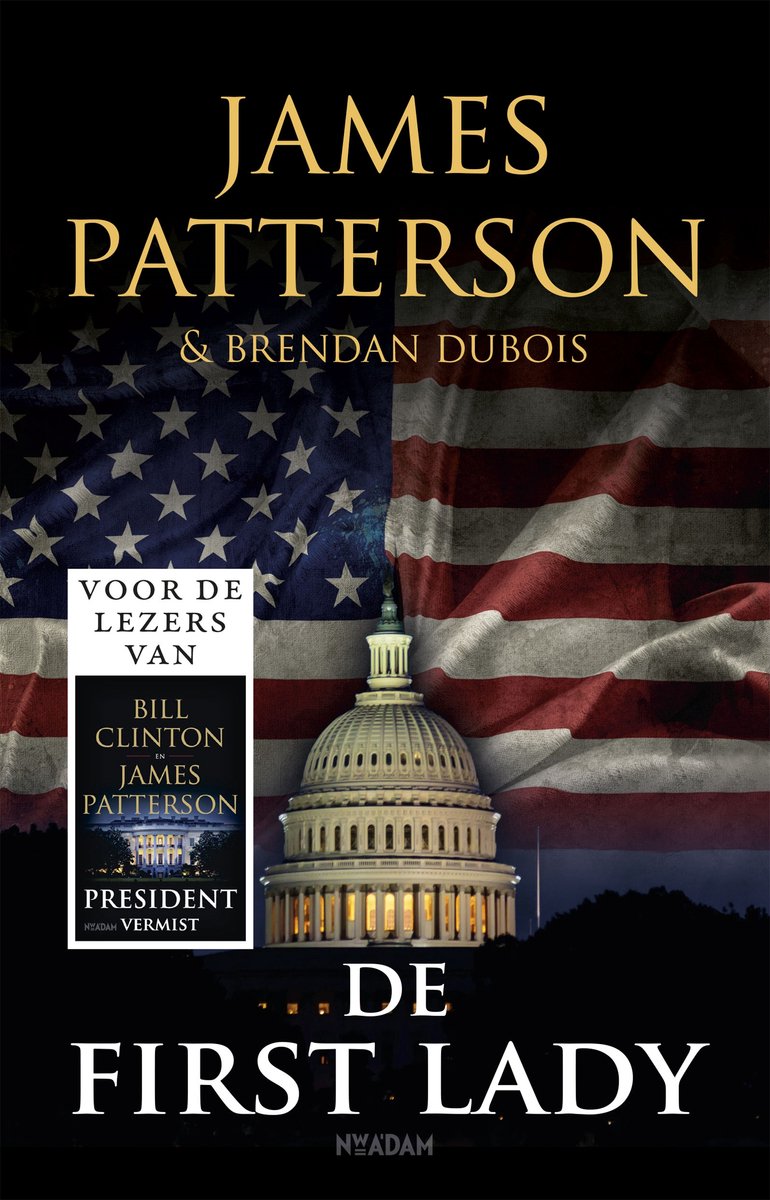 De cover van het boek "De first lady" met de Amerikaanse vlag en het Capitool.