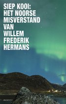 Boekcover: Siep Kooij: Het Noorse Misverstand van Willem Frederik Hermans, met een Noorderlicht op de achtergrond boven rotsachtige heuvels.