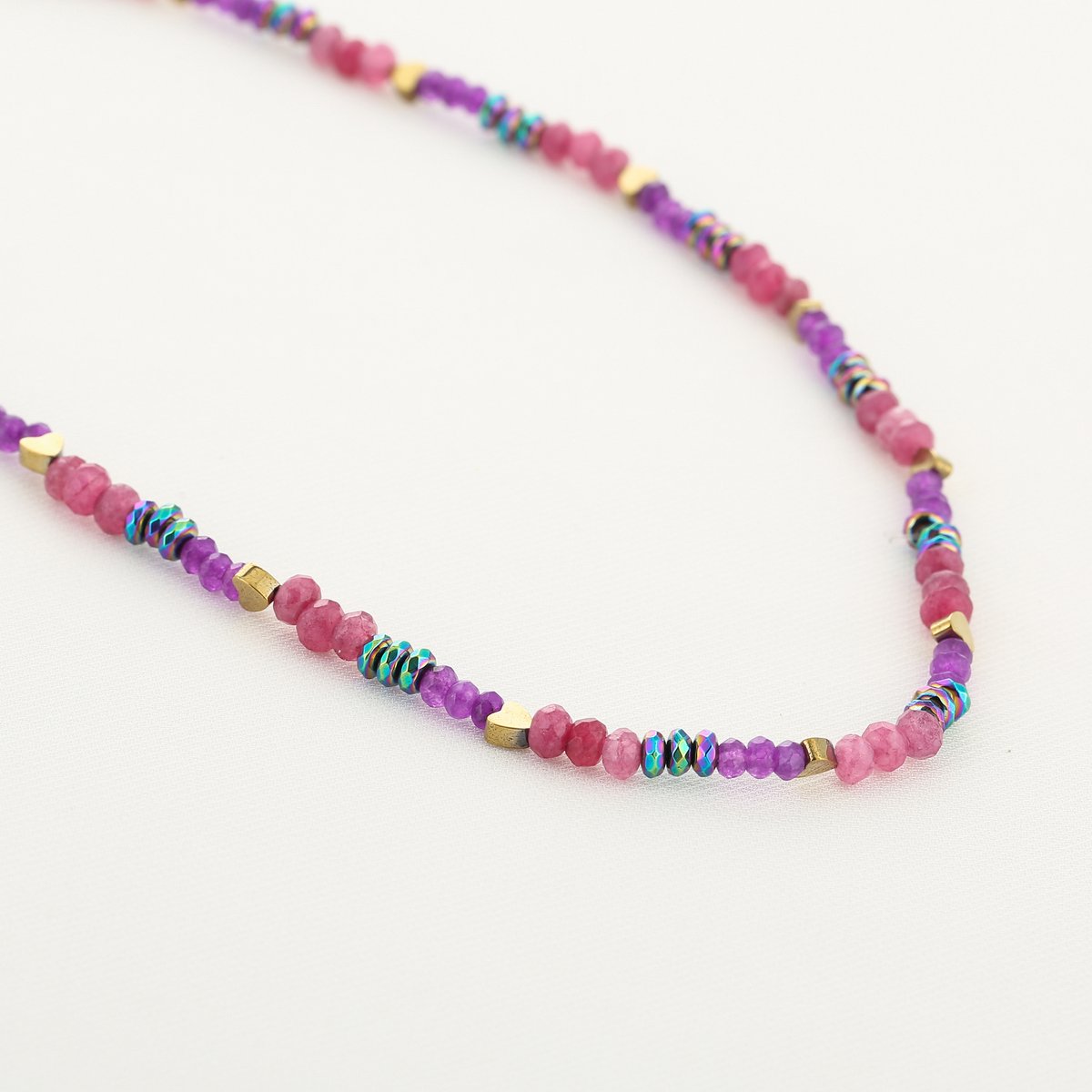 SF - Handmade kralen ketting - Stainless Steel - Fuchsia