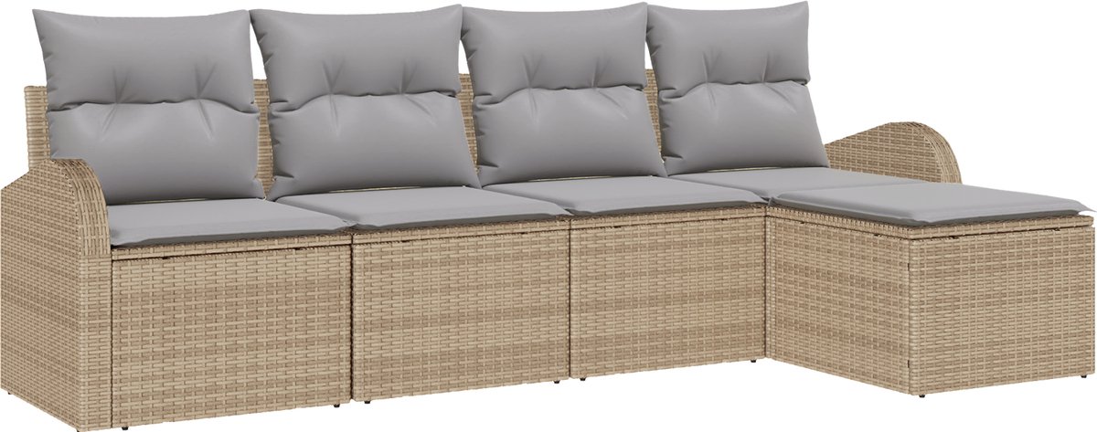 vidaXL - Tuinbank - Set - 5 - pcs - Beige - poly - rattan