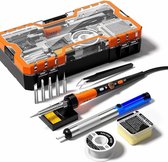 Lzwintrading Soldeerbout Set - Soldering Iron 60W Instelbare Temperatuur 200-450℃ - ON/OFF Schakelaar - LED Indicator - 5 Soldeerpunten - Soldeerdraad - Soldeerbouthouder - Pincet - Soldeerboutset - Soldeerbout voor Elektrotechnische Reparaties