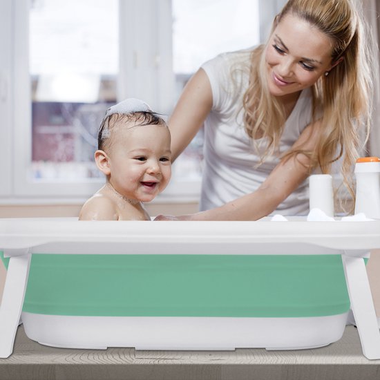 Opvouwbare Baby Badkuip met Kussen - Reisbadkuip, Antislip en Draagbaar - Groen van Alecto — afbeelding 3