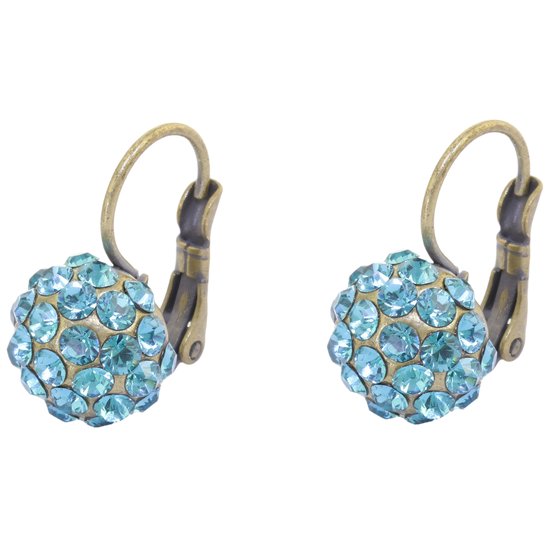Behave – Boucles d’oreilles femme – Cristal bleu Petrol – 1 cm – Couleur or Vintage