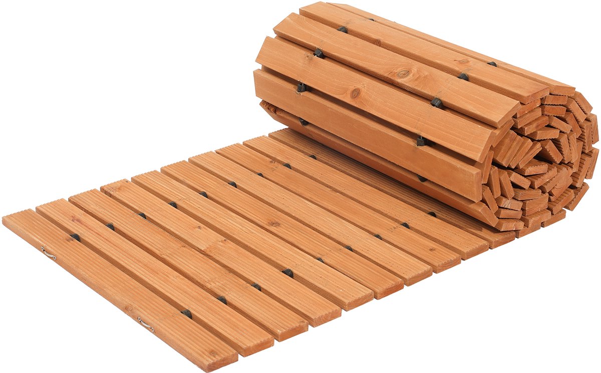 Houten Tuinpad - 3,6 m Lang x 43,2 cm Breed, Antislip, Recht Looppad. Uitrolbaar Buitenpad van Cederhout met Draadkabelverbinding, een Decoratieve Tuintegel