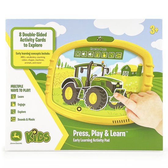 Tapis d'activités d'apprentissage précoce John Deere Kids avec tracteur, ferme et champ de maïs. "Press, Play & Learn™"