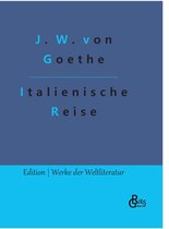 Boekomslag van 'Italienische Reise' door J. W. von Goethe, met blauwe en turkooizen tekst op een blauwe achtergrond.