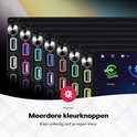 Stapel van 6,9 inch autoradio's met verlichte USB-poorten in verschillende kleuren: rood, groen, blauw en geel.