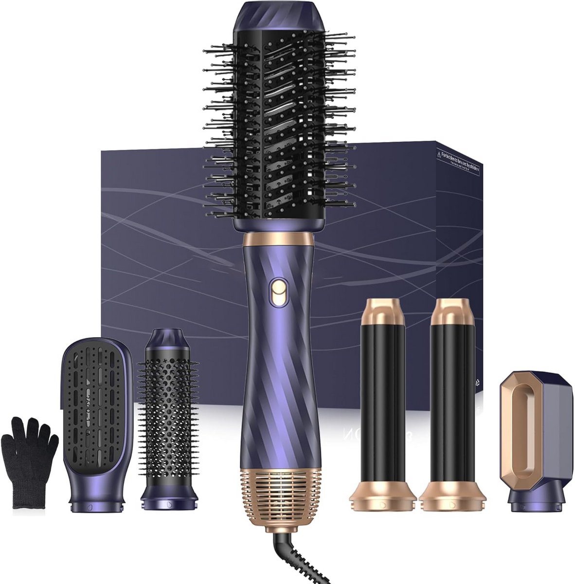 Haarstyler Set 6-in-1 - Ronde Borstelföhn en Volume Föhnborstel voor Gladmaken, Drogen, Volumen en Krullen