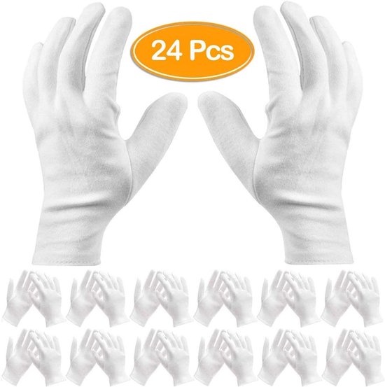 Foto: 12 paar zachte katoenen handschoenen witte katoenen handschoenen worden gebruikt voor cosmetica servicehandschoenen vochthandschoenen sieradenmuntinspectie inspectiehandschoenen l
