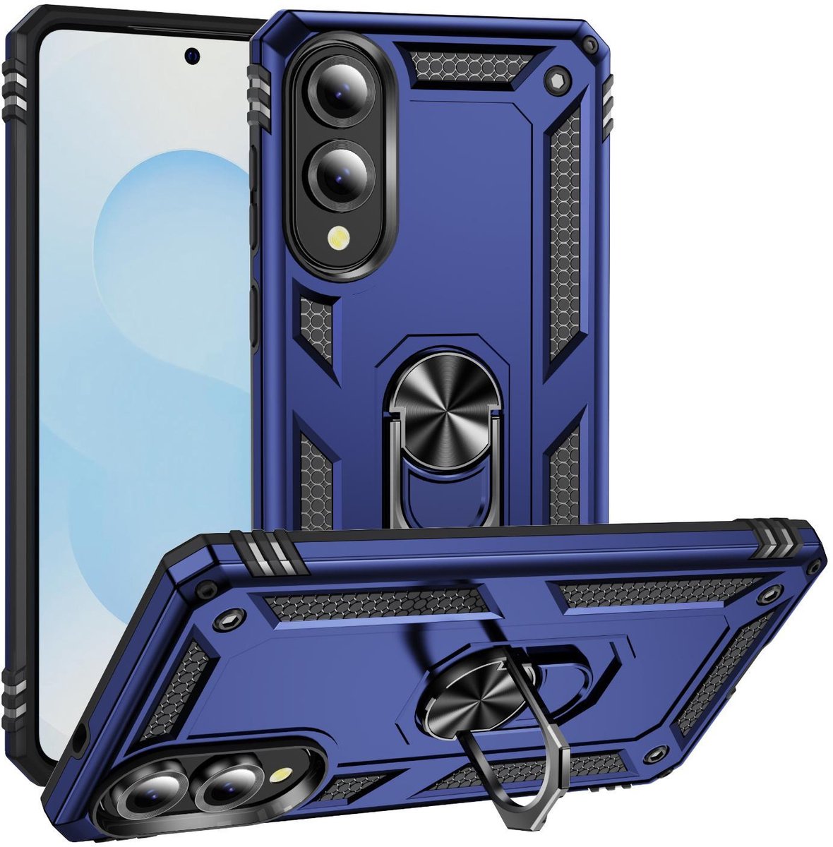 Mobigear Hoesje geschikt voor Samsung Galaxy S25 Edge Telefoonhoesje Hardcase | Mobigear Armor Ring Backcover Shockproof met Ringhouder | Schokbestendig Galaxy S25 Edge Telefoonhoesje | Anti Shock Proof - Blauw
