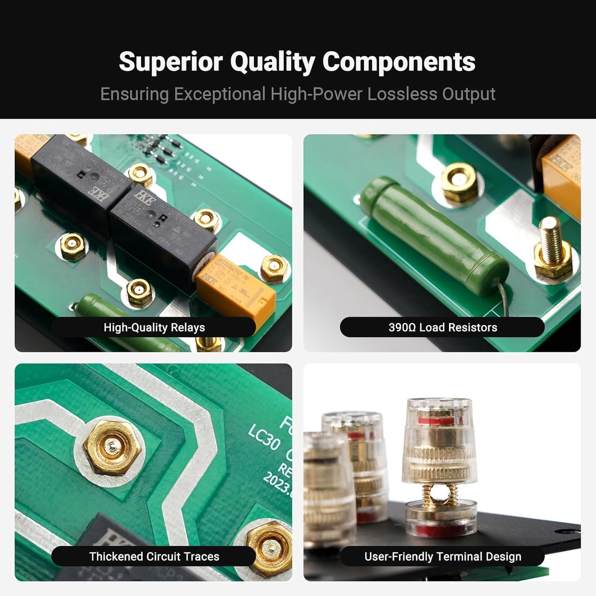 Fosi Audio LC30 VU Meter Versterker Luidspreker Selector Box, 2-Weg Analoge Audio Schakelaar - voor Stereo HiFi Versterkers en Passieve Luidsprekers, - Geel thumbnail 3