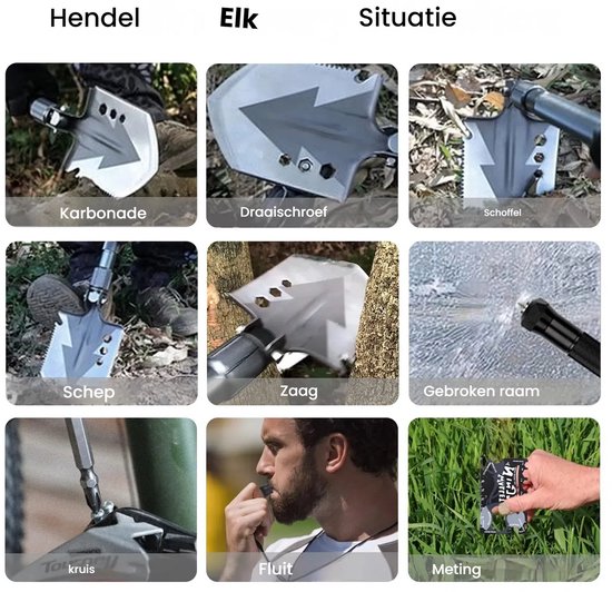 Opvouwbare schep, 78 cm, zwart/zilver, roestvrij staal en aluminium, opvouwbaar, multifunctioneel, 3 lengtecombinaties, kamperen, wandelen, jagen, tuinieren van Merkloos	 — afbeelding 4