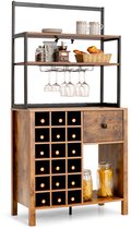 Industriële Wijnkast Met 20 Flessenrek - Vrijstaande Wijnrek Met Glash En Planken 45x35x180 Cm