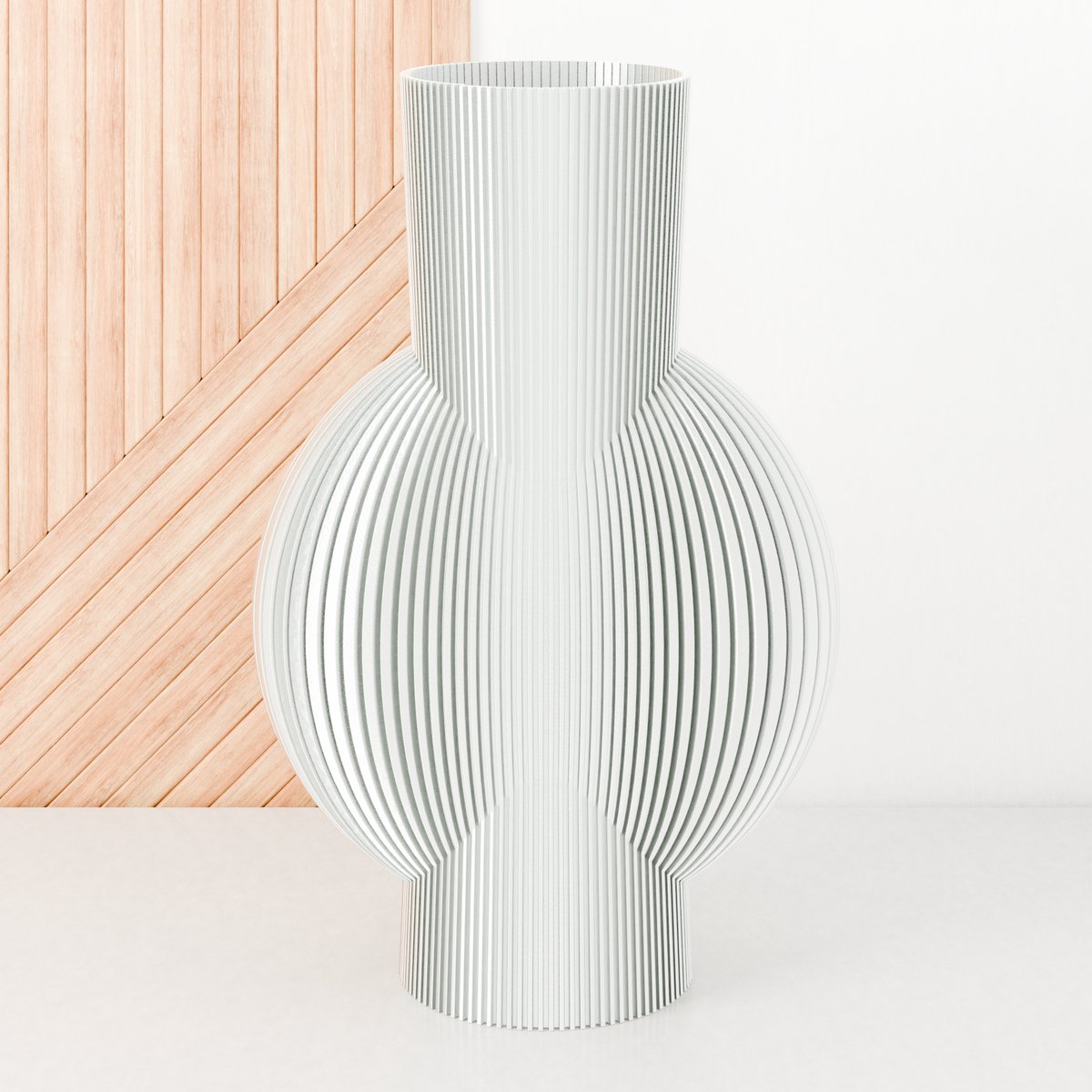 Fleuriek Vaas - Glanzend Wit - H40cm - Smalle gestreepte vaas - Vaas voor vensterbank - Moderne decoratie van bio plastic - Platte vaas voor vensterbank