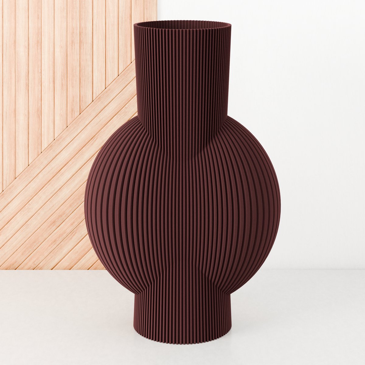 Fleuriek Vaas - Rood - H40cm - Smalle gestreepte vaas - Vaas voor vensterbank - Moderne decoratie van bio plastic - Ovale vaas