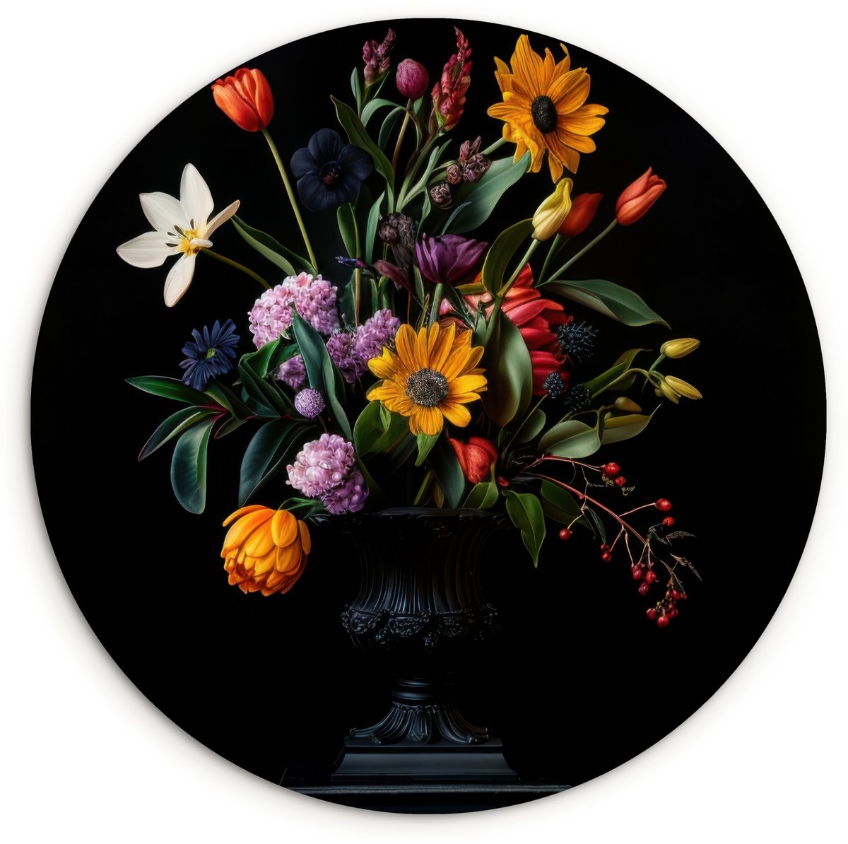 WallCircle Wandcirkel 120x120 cm - Muurcirkel Zonnebloemen - Boeket - Kleurrijk - Muurdecoratie woonkamer - Wanddecoratie slaapkamer - Kamer decoratie accessoires - Ronde schilderijen Boeket - Bloemen 1