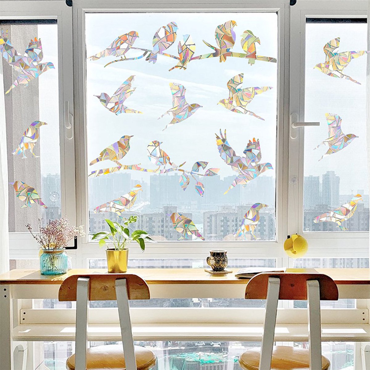 Niet-klevende regenboog raamstickers - voor glas, Raamstickers, ter voor koming, van vogelbotsingen, Anti-botsings raamstickers met vogelmotief 2 vellen Kolibrie-stijl