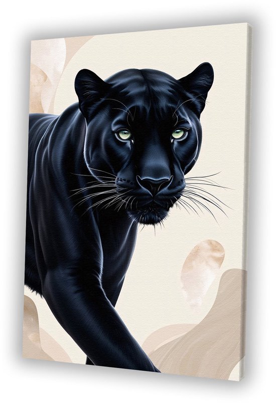Panthère noire sur fond minimaliste - Tableaux sur toile panthère - Décoration murale toile animal - Hyperréalisme - Tableau campagne - Accessoires de bureau - toile 30x45 cm