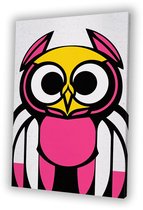 Moderne kleurrijke uilen illustratie - Vogel schilderij - Schilderijen canvas dieren - Pop Art - Muurdecoratie kinderkamer - Kantoor decoratie - Canvas 30x45 cm