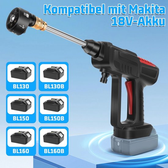 Draadloze Hogedrukreiniger 21 V met 6-in-1 Mondstuk en 10 m Slang voor Effectieve Reiniging — afbeelding 5