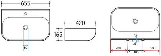 Vasque à suspendre Sub Finta 65,5 x 42 x 16,5 cm, blanc brillant