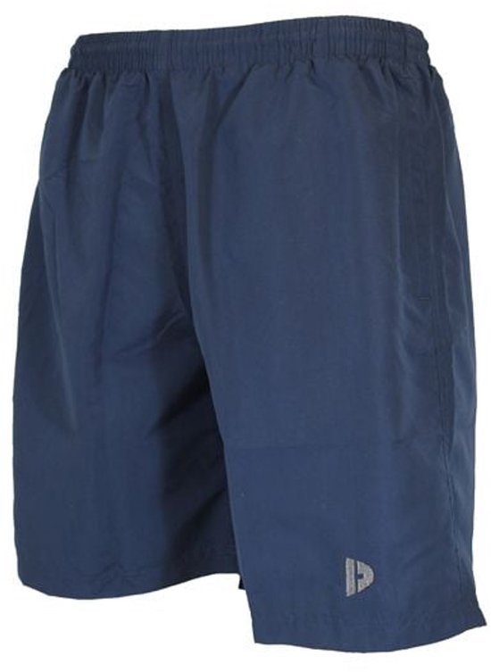 Navy sportbroek met elastische tailleband en een logo op de rechterpijp.