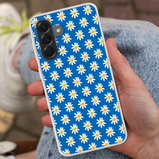 Coque de téléphone compatible avec Samsung Galaxy A56 - Motif marguerites - Blauw - Fleurs - Coque en Siliconen