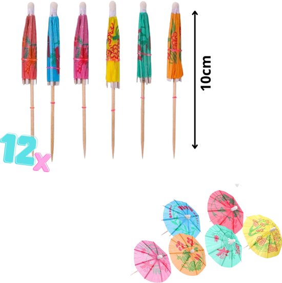 Cocktailprikkers 10cm - Set van 12 stuks - Tapas prikkers - Cocktail prikkers - Satéstokjes - Traktaties/Hapjes prikkers/stokjes - Verjaardag - Feestje - Cocktailprikkers Parasols - Feestprikkers - Parasol - Paraplu satéprikkers - Traktatieprikkers