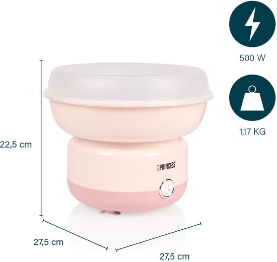 Princess 292990 Suikerspinmaker - Suikerspinmachine - 500 W - Met 10 stokjes en maatlepel - Kinderfeestje - party - Roze - BPA vrij - Cotton Candy - Pink