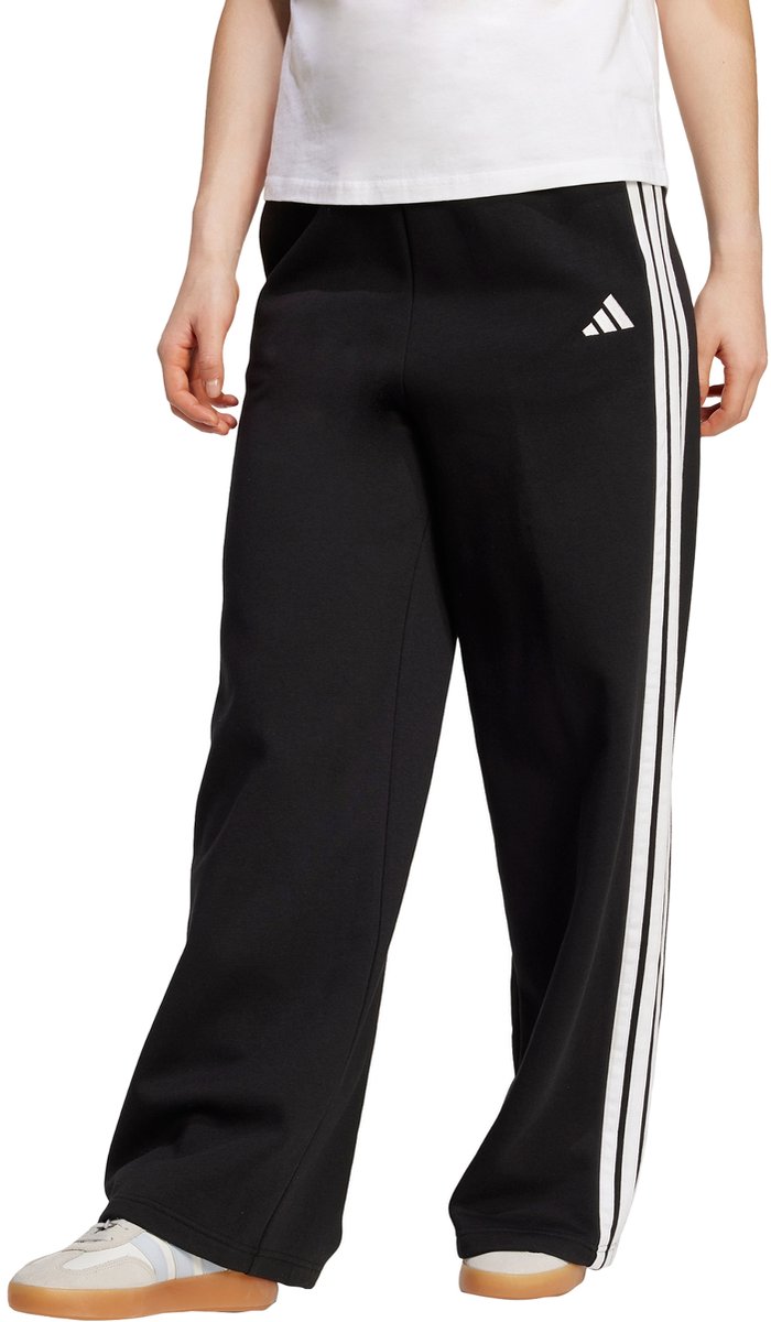 adidas Sportswear adidas 3-Stripes Fleece Wide Broek Dames Zwart