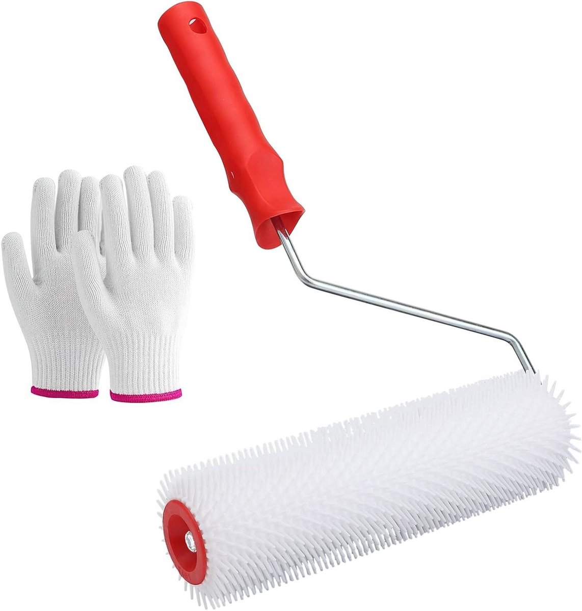 23 cm ontluchtingsroller stekelrol ontluchtingsrol lakrol compensatiemiddel gereedschap voor het ontluchten van vloercoatingen met 1 paar handschoenen