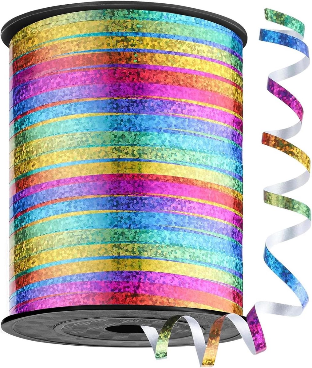 450 meter kleurrijk cadeaulint 5 mm - regenboog glanzend glitter lint voor ballonlint feestbruiloftsdecoratie Kerstmis Nieuwjaar geschenkverpakking