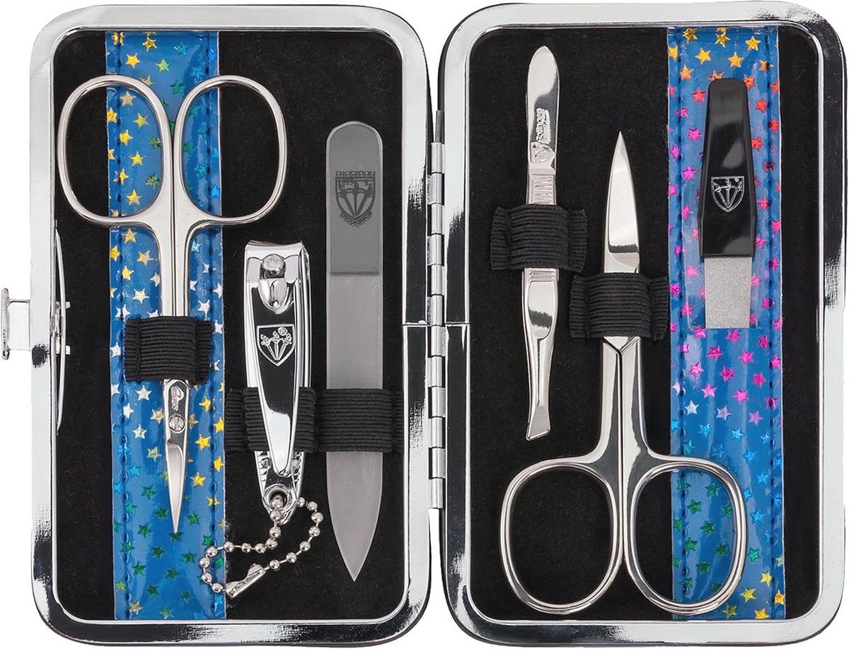 6-delige manicure set in elegant etui met sterren | Compleet met nagelschaars en vijlen