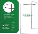 Zwarte plantensteun met weerbestendige poedercoating, diameter 5,5 mm, verkrijgbaar in 4 maten.