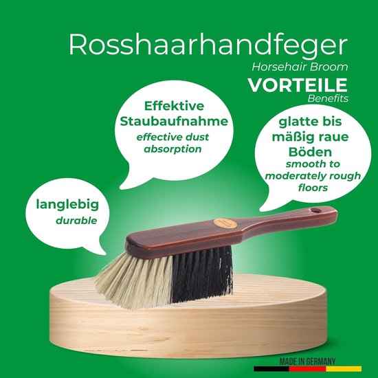Handborstel PAARDENHAAR mix bezem zachte haren - bruin gelakt hout handborstel gemengd paardenhaar - ideale garde autobezem paardenhaar mix natuurlijke haren handborstel handveger — afbeelding 2