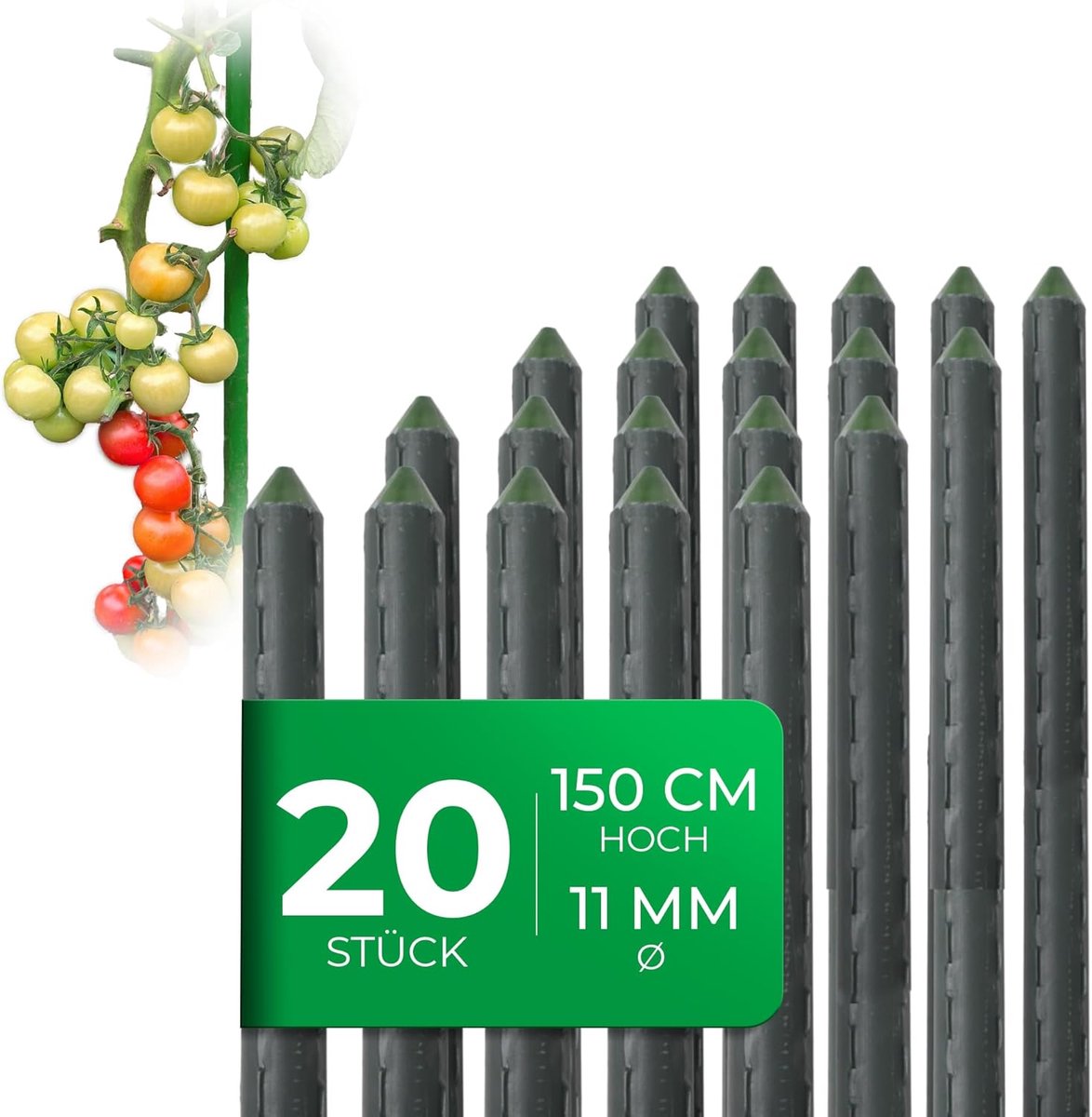 20 stuks plantenstokken 150cm groen 11mm ? metalen buis kunststof gecoate trellisstokken voor planten trellisondersteuning komkommers tomatenstokken voor klimplanten bloemenhouder trellisstok plantenstok 150 cm