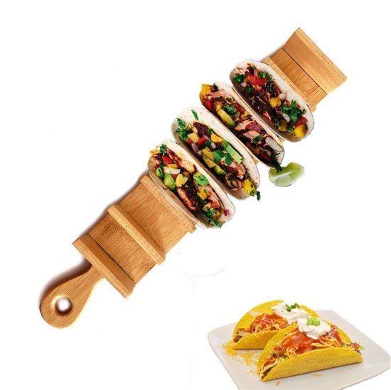 Foto: S e houten taco houder bamboe taco standaard voor 7 tacos geschikt voor soft hard shells burrito s wraps perfect voor feestjes diner