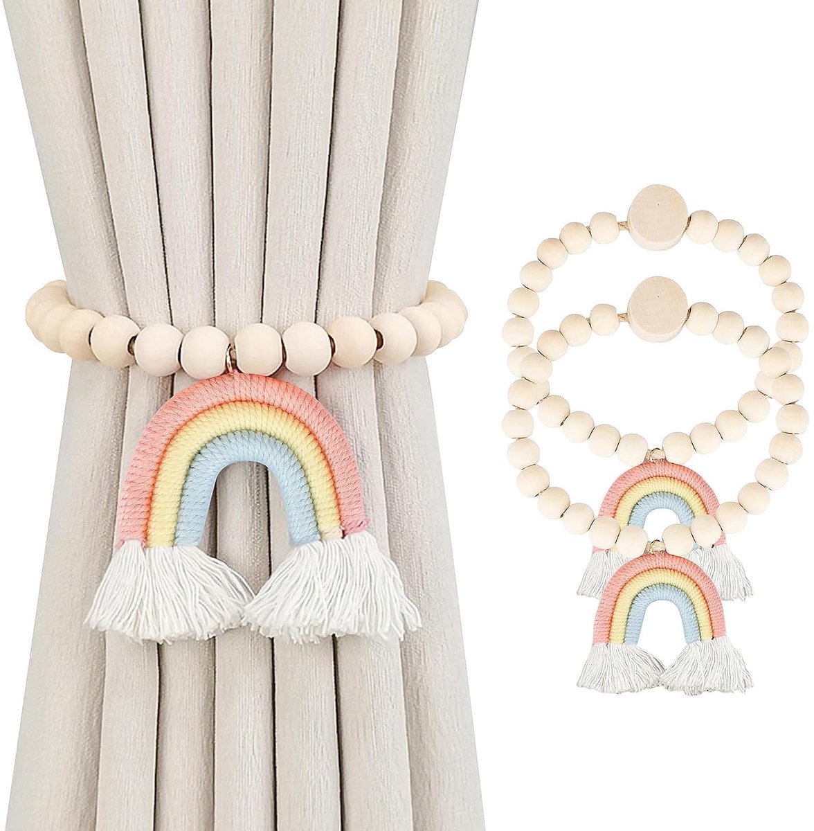 Ibenzoa® Stijlvolle Magnetische Gordijnhouders met Regenboogkwastjes voor Elke Kamerdecoratie