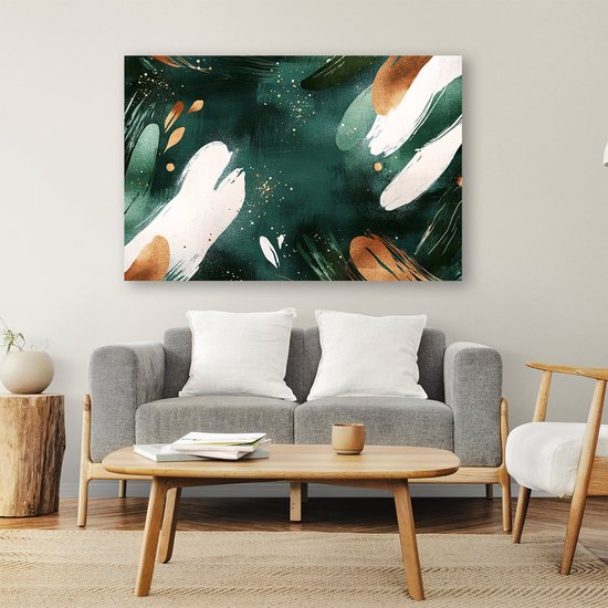 Abstracte groene en gouden kunst - Abstract schilderij op canvas - Wandkunst borstelslagen - Abstracte kunst - Landelijk schilderij - Muur kunst - canvas 120x80 cm
