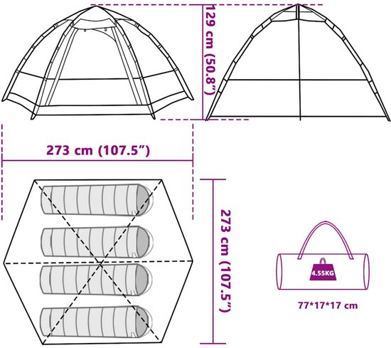 vidaXL Kampeertent 4-persoons - Groen - Snelontgrendeling Kampeertent - Tent - Bungalowtent - Gezinstent - Campinguitrusting van Vidaxl — afbeelding 4