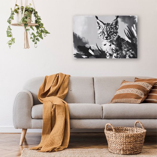 Lynx monochrome - Décoration murale Lynx - Oeuvre animalière - Zwart et blanc - Décoration murale classique - Décoration murale - Toile 70x50 cm