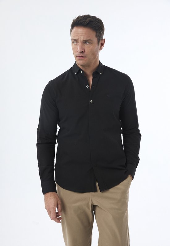 Jimmy Sanders Linnen Katoen Blend Shirt - Overhemd Heren Zwart - M