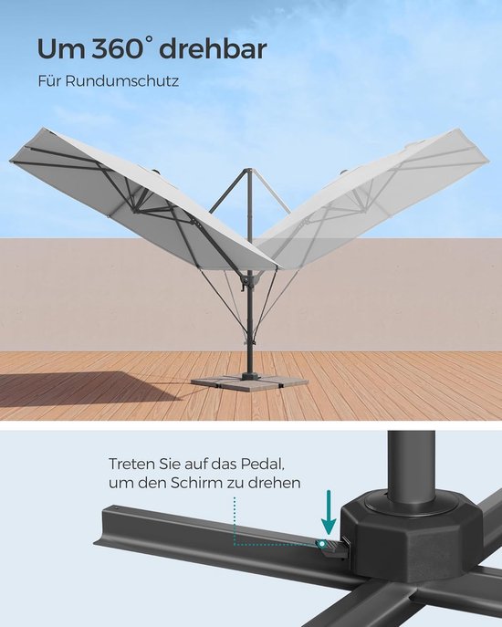 Parasol De Jardin 300 Cm, 28 LED Solaires, Upf 50 , Pivotant à 360