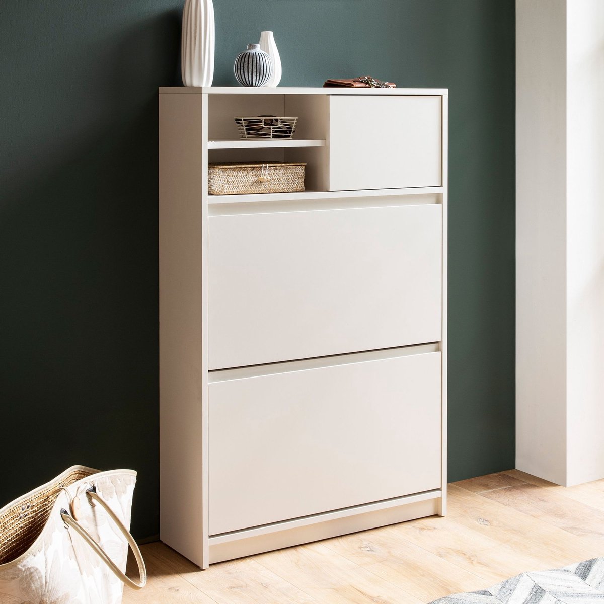 Ervesto Schoenenkast - Wit MDF 71x110x24 Cm - Schoenenrek En Opbergkast - Gesloten Halkast Met 4 Vakken Voor 12 Paar Schoenen