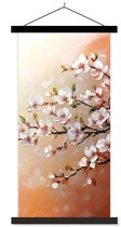Posterhanger incl. Poster 90x180 cm - Schoolplaat - Bloesemtakken - Schilderachtig - Roze - Textielposter - Zwarte latten