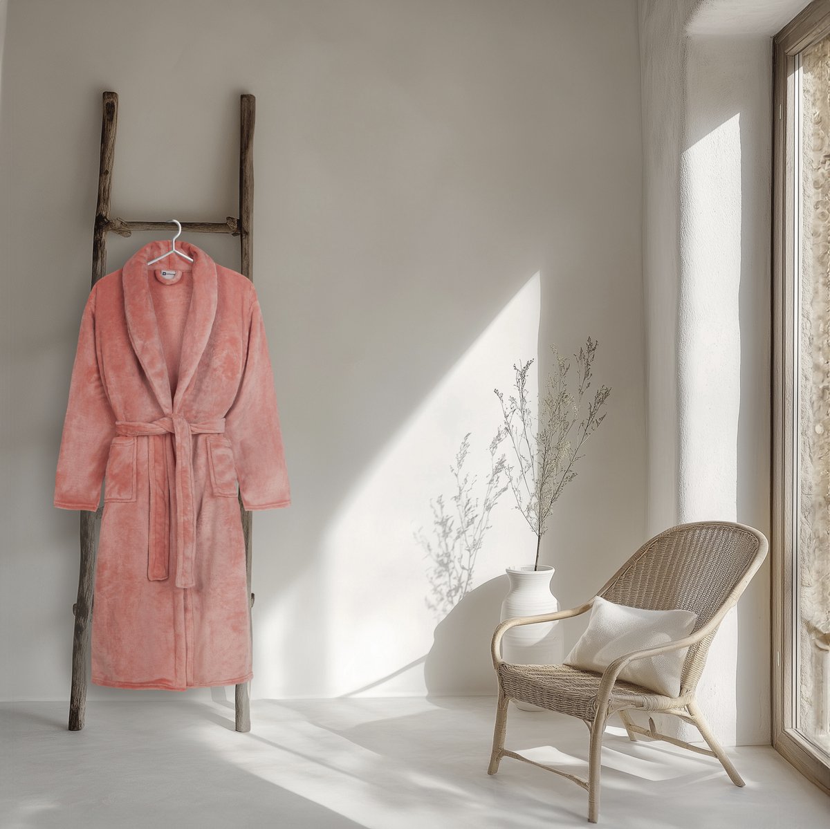 Good Morning badjas effen kleur - XL/XXL - Roze - 100% Polyester flanel