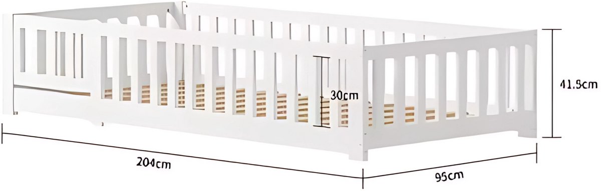 Kinderbed 90 x 200 cm - Voor Kinderen - Huisbed jongens en meisjes - Peuterbed - Met lattenbodem en valbeveiliging - Zonder matras
