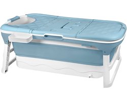 Aufun Opvouwbaar Bad128 X 62 X 52 Cm, Ideaal Voor Badkamer, Douche En Balkon, Met Deksel En Massagerollers, Zeepmand, Dik Plastic Draagbaar Bad - Blauw