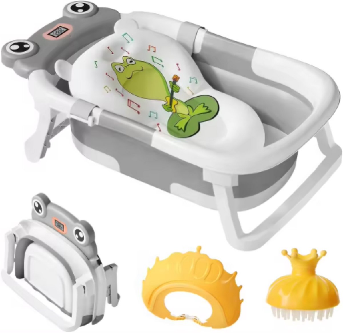 Babybadje - Lichtgrijs - Temperatuurweergave - Baby bad met standaard - Zitbad - Kinderbad - Opvouwbaar