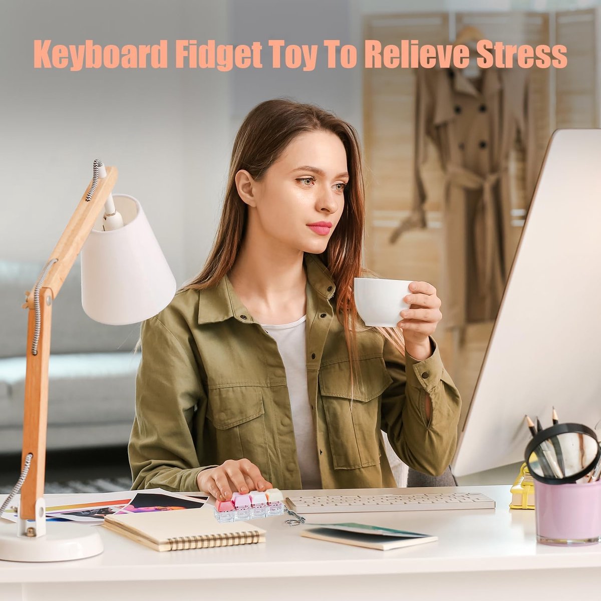 Keyboard Fidget Toy - 2Pcs Fidget Keyboard Keychain Keyboard Clicker Fidget Toy Stress Relief Keyboard Fidget Clicker — afbeelding 5